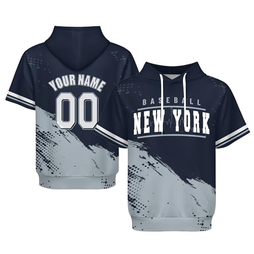 Custom Baseball Short Sleeved Hoodie for Men Women Personalized City Gifts Customize Hooded with Name& Number