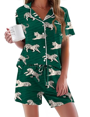 Image of Ekouaer Pajamas Set for Women Short Sleeve Sleepwear Button Down Pjs Soft 2 Piece Lounge Sets XS-XXXL
