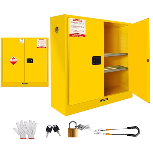 50 Gallon Flammable Storage Cabinet, 43 x 18 x 50 Inches Galvanized Steel Flammable Cabinet Fire Cabinet, Flammable Liquid Storage Cabinet with Adjustable Shelf for Commercial Industrial