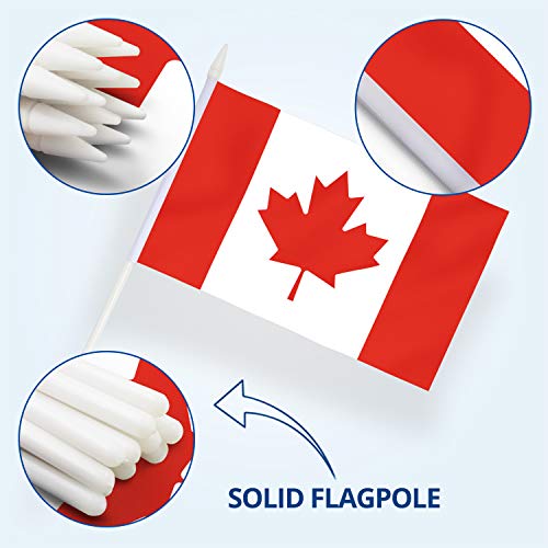Anley Canada Mini Flag 12 Pack - Hand Held Small Miniature Canadian Flags On Stick - Fade Resistant & Vivid Colors - 5X8 Inch With Solid Pole & Spear Top #TOP4