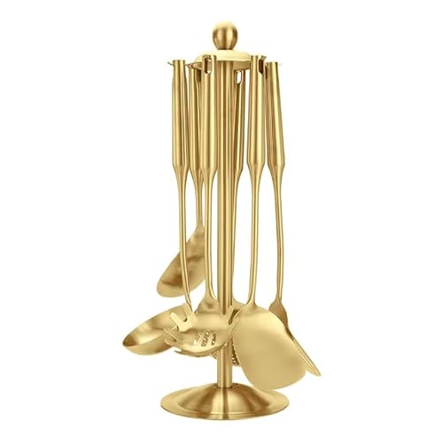 7-Piece Gold Kitchen Utensil Set with Stand, Stainless Steel