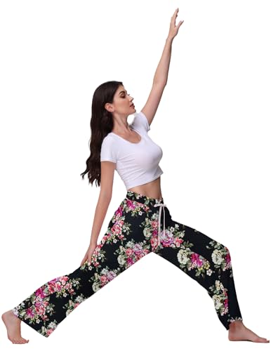 Image of Veseacky Women's Wide Leg Lounge Pants Yoga Pajamas Comfy Stretch Drawstring Pajamas Puls Size Dance Bottoms S-4XL