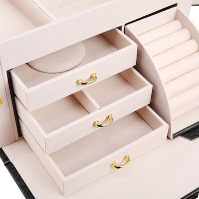 Vista 10 de vlando joyero organizador clásico de piel sintética con espejo y con llave