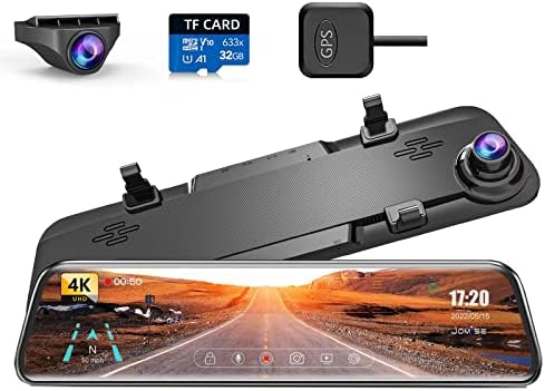 JOMISE K17 4K Mirror Dash Cam 12", Rearview Mirror Camera for Car & Trucks, 2160P Full HD,Waterproof Backup WDR Camera, Night Vision, Parking Assistance, Speed Alert, Free 32GB Card & GPS