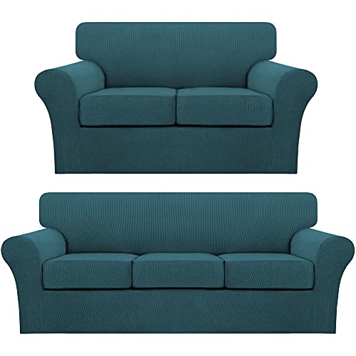 Turquoize Deep Teal Sofa Cover for 3 Seat Couch Bundle Loveseat Cover for 2 Seat Couch