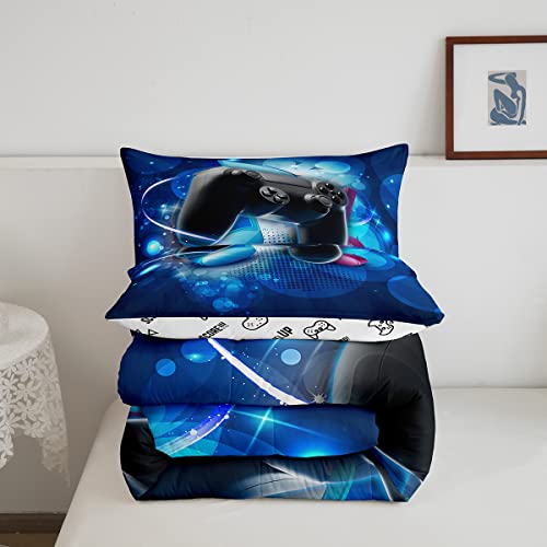 Erosebridal Gaming Bedding Sets, Gamer Video Games Down Comforter, Gamepad Action Buttons Blue Light And Shadow Bubble, Fashion Comforter Set For Kid Teens Boys Man, Black Blue Twin Size #TOP4