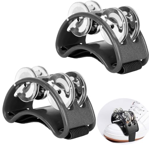 Pie Pandereta, Sacudida de Pie Pandereta, Panderetas para Adultos, Instrumento Musical de Percusión para Pies, para Actuaciones Acústicas e Improvisación, 2 Piezas, Negro