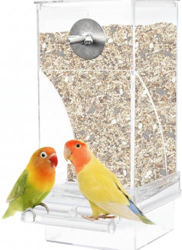 Comedero Automático para Aves - Dispensador de Alimento Sin Desorden Transparente de Acrílico para Jaula, para Periquitos, Canarios, Agapornis y Aves Pequeñas (18,5 x 7,5 x 8,5 cm)