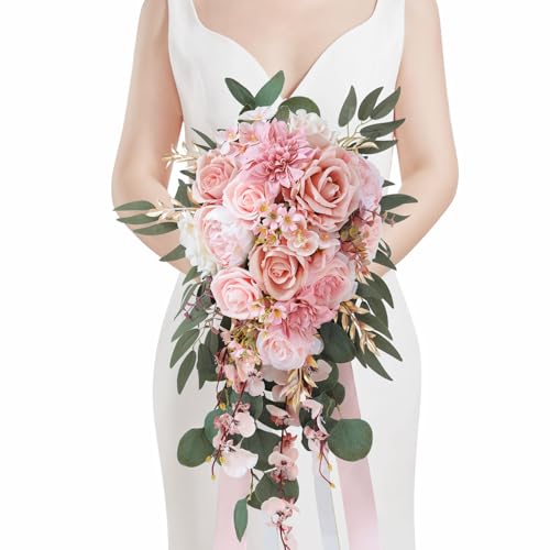 Serwalin 11 Inch Wedding Bouquets for Bride Bridesmaid, Dusty Pink