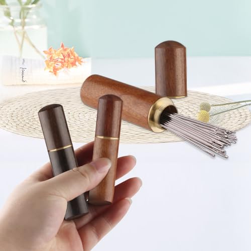 Image of 6 Pack Needle Case Wooden Sewing Needle Holder Portable Embroidery Needle Tube Keeper Container for Hand Crafts Sewing Knitting Tool Toothpick Pill Bead