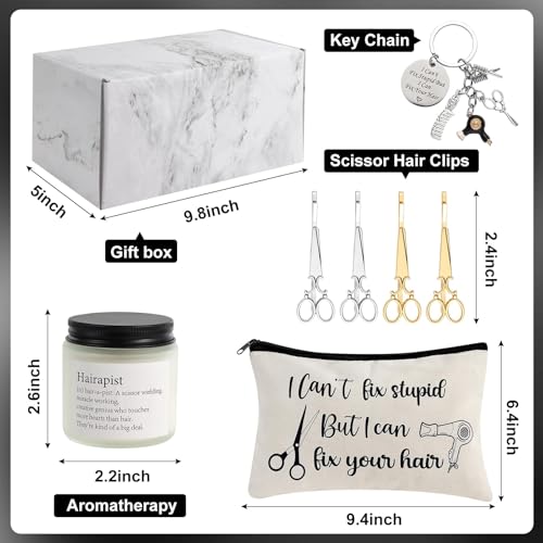 10 Pieces Hairdresser Gifts Set for Women Hair Stylist Appreciation Gift Set with Tumbler,Socks,Makeup Bag,Keychain,Candle,Scissor Hair Clips,Apron,Greeting Card (Tumbler)3