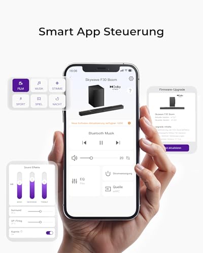 ULTIMEA 3.1.2 Soundbar für TV Geräte mit Dolby Atmos, 6,5 Subwoofer, App-Steuerung, VoiceMX & BassMX, 360W Surround System, Up-Firing Lautsprecher für Echten 3D-Klang, Bluetooth 5.4, Skywave F30 Boom