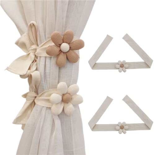 Image of Curtain Tieback 2pcs Cute Flower Curtain Ties Decorative Rope for Bedroom Window Treatment (Creamy White)