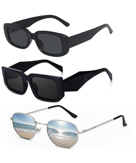 Y&S Unisex Goggle Combo| Combo Offer Pack of Branded Latest Stylish| Black Candy Black Retro Silver Hexagonal for Men and Women with Box|3-1207