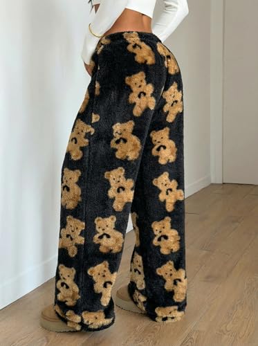Image of ZAFUL Women's Fuzzy Plush Pajama Pants Wide Leg Pj Bottoms Lounge Pants | Soft Fluffy Sleep Pants Drawstring Elastic Waist Teddy Pjs for Women No Pockets