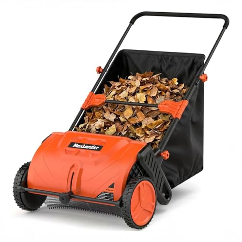 Manual Push Lawn Sweeper 21-Inch Wide Path, Walk-Behind Leaf & Grass Sweeper with Adjustable Height and 3.5 Cu. Ft. Collection Hopper for Lawn, Yard and Garden Cleanup