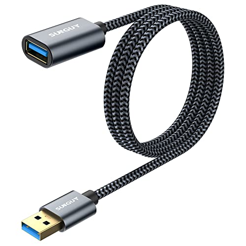 SUNGUY Cable Alargador USB 3.0, Cable de Extensión USB A Macho a Hembra Ultrarrápido de 5 Gbps para Lectores de Tarjetas, Teclados, Impresoras, Escáneres, Cámaras [1m-Gris-2piezas]