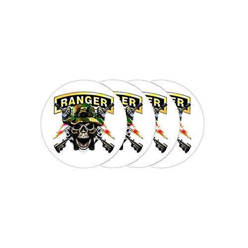 Army Ranger skull Wood Coasters with Cork Back Set of 4-Piece Cup Place