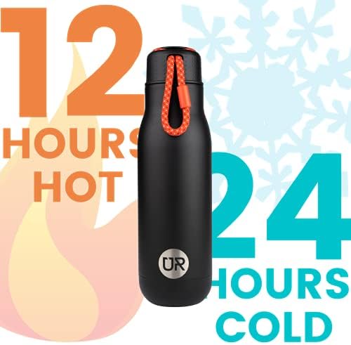 Urban Ruffles Stainless Steel Water Bottle 500ml BPA Free Vacuum Insulated Flask, Leak & Sweat Proof, Reusable & Sustainable, Cold for 24 Hrs, Hot for 12 Hrs, Gift, Gym, Sports, Travel (Obsidian)