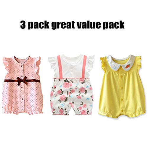 OLLULL Baby Girls' One-Piece Rompers, Infant Cotton Summer Clothes, Pack of 32