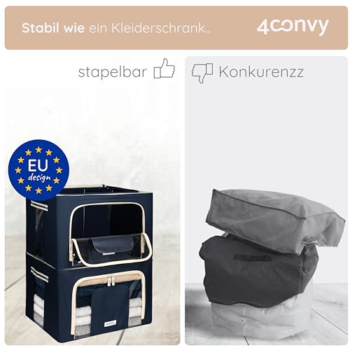 4CONVY feste faltbare Kleideraufbewahrung Box mit Reißverschlüss, Metallrahmen - [2024 VERBESSERTES MATERIAL] Aufbewahrungstasche für Bettdecken – stabile Aufbewahrungsbox für Kleidung - 2x66L