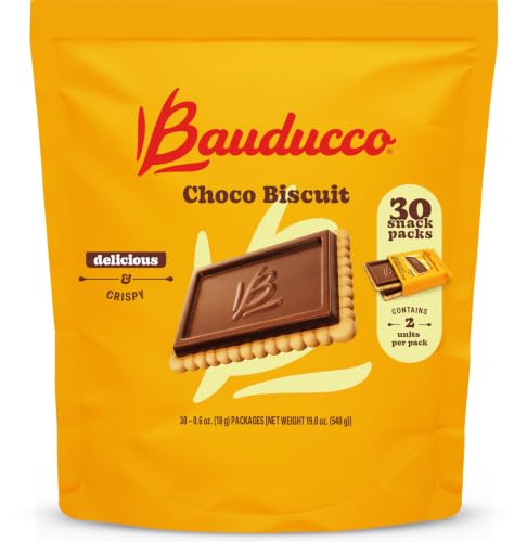 Bauducco Choco Biscuit Cookies, Chocolate-Covered, Individually Wrapped, 19 oz Pouch (Pack of 30)