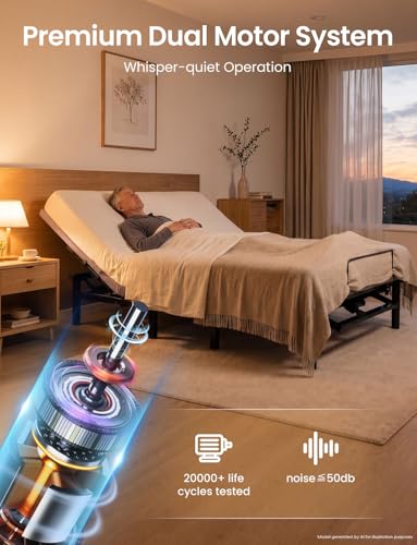 Image of Full Size Adjustable Bed Base with Wireless Remote & USB Ports - Quiet Motor Heavy Duty 750lbs Capacity Bed Frame for Elderly Back Pain Relief, Foldable Design, Mattress Friendly Adjustable Base