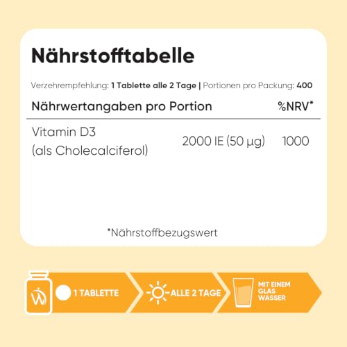 WeightWorld Vitamin D3 2000 I.E. - 400 Tabletten -  1 Tablette alle 2 Tage – Ansicht 3