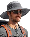 Sun Hats for Men Women Breathable Wide Brim Fishing Hat Hiking Summer UV Protection Bucket Hats UPF 80+ Dark Grey