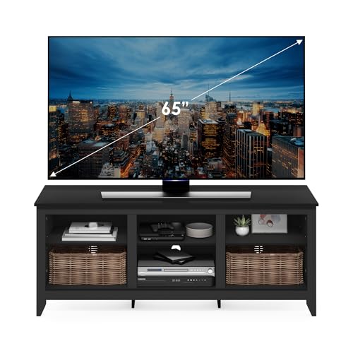 Image of Furinno Jensen TV Stand for TV up to 65 Inch, 2-Tier Black Entertainment Center, TV Console with Cable Management, for Living Room, Bedroom, Dark Americano