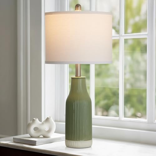 luxeflow 24.5' Ceramic Table Lamp for Bedroom, Sage Green Table Lamp for Living Room...