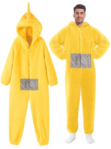 shengo Disfarce de pijama adulto mulher homem tamanho único fantasia de uma peça cosplay roupa para casa pijama macacão com capuz para festa (DE/NL/SE/PL, alfanumérico, L, regular, amarelo)
