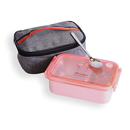 IRONXCO - Lonchera Bento, contenedor de alimentos de acero inoxidable de alta calidad para la escuela y el trabajo, para salidas y barbacoas, con tenedor y bolsa (rosa)