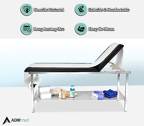 Adirmed Exam Table With Paper Roll Dispenser & Shelf - Medical Treatment Tables Stirrups - Adjustable Physical Therapy Patient Examination Bed, Durable, Low Maintenance & Holds Up To 440 Lbs (Black) #TOP7