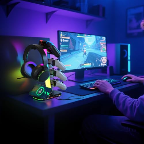 image for Luckit Gaming Headphones Stand with Charging Station, RGB Headset Stan