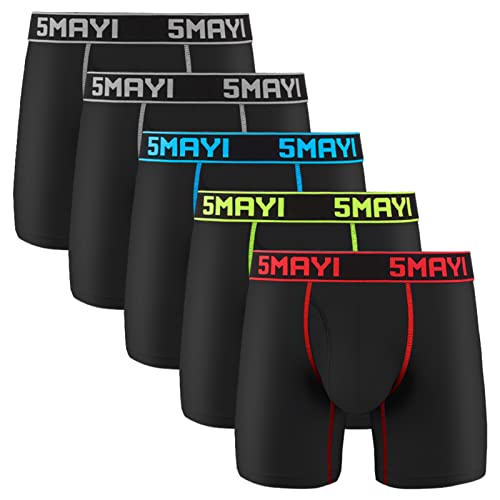 5Mayi Men's Boxer Briefs Fly Front with Pouch Athletic Mens Underwear Performance Boxer Briefs for Men Pack