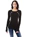 PattyBoutik Women’s Crewneck Trim Ribbed Sweater (Black and Gray M)