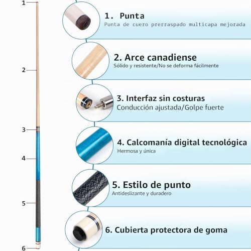 Miniatura 2 de Aklot Taco De Billar, Juego De Tacos De Billar De 4 De 58 Pulgadas, Palo De Billar De Madera De Arce Canadiense, Palos De Billar Para Jugadores Profesionales De Billar De 18, 19, 20, 21 Onzas