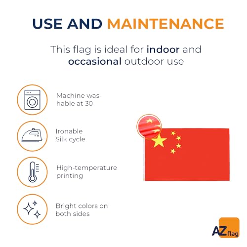 Image of AZ FLAG - China Flag - Large 5x8 Ft - 100D Polyester Chinese Big Banner with Two Metal Grommets - Fade Resistant - Vivid Colors - 5' x 8' Feet - 250x150 Cm