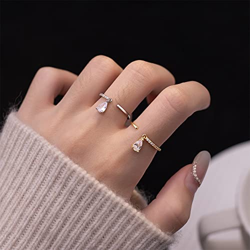 Dangle Teardrop Open Statement Ring for Women 925 Sterling Silver Diamond CZ Crystal Drop Engagement Promise Rings Tail Finger Band Dainty Jewelry Gifts2
