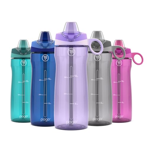 Image of Pogo Plastic Water Bottle with Soft Straw Lid and Carry Handle, BPA Free, Dishwasher Safe, 18oz, Lilac