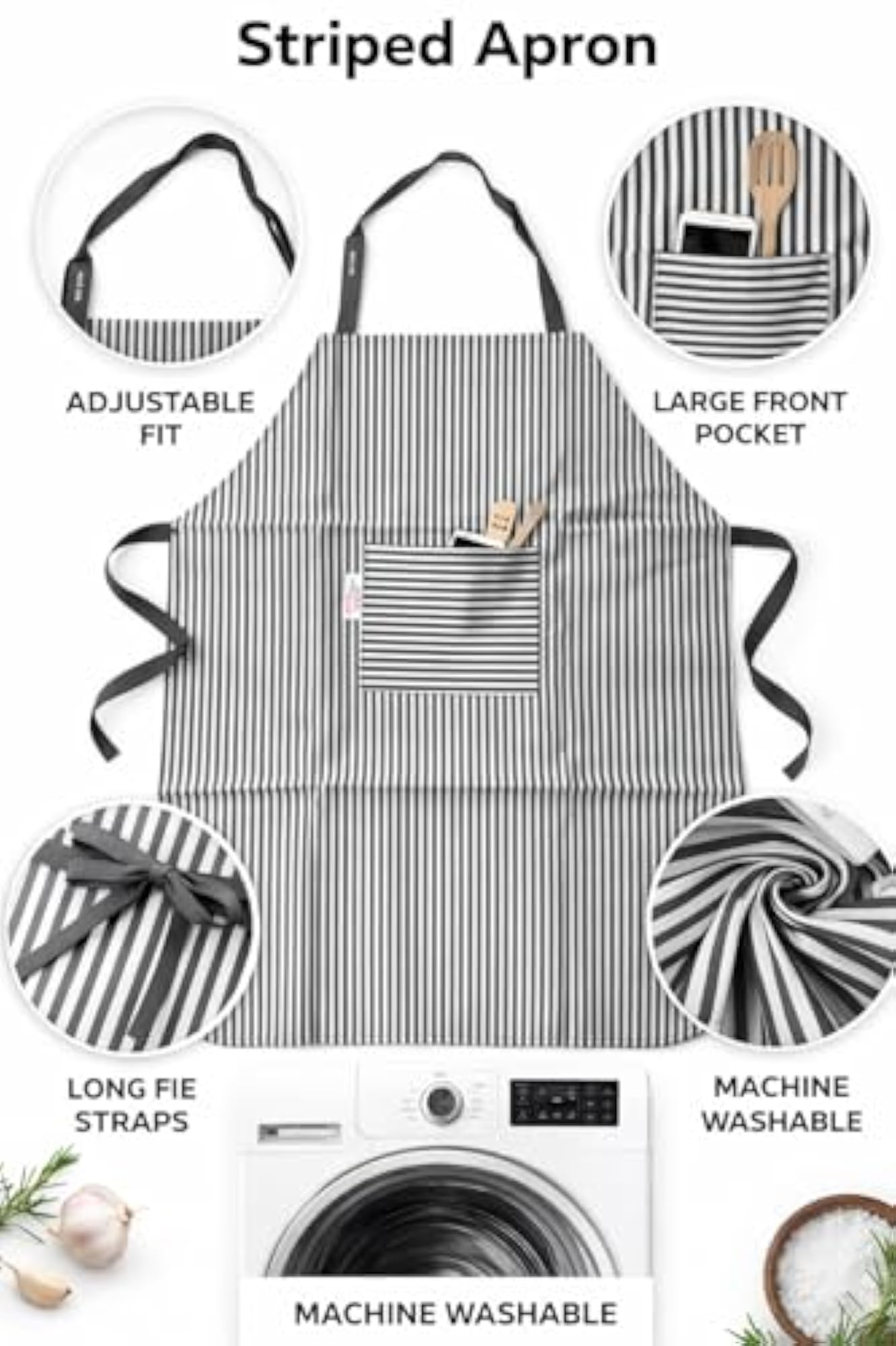 Striped Unisex Cooking Apron, Adjustable Neck Strap