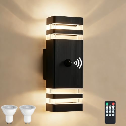 Image of YOVGQOLV Outdoor Wall Lights Mains Powered with Remote Control, Black