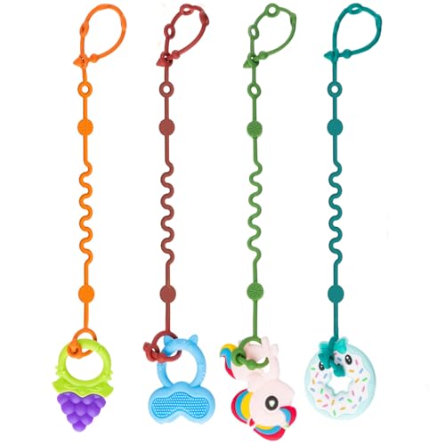 Image of LittleHugs Toy Straps for Baby, 5pcs Adjustable Toy Holder for Stroller Accessories, Silicone Baby Tether Pacifier Clip, No Throw Baby Travel Essential Leash for High Chair, Car Seat (4-Pack)