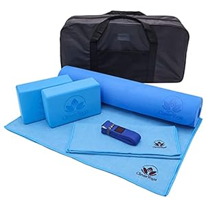 Clever Yoga Set – Complete Beginners 7-Piece Yoga Kit Includes 6mm Thick Yoga Mat, 2 Yoga Blocks, Yoga Strap, Mat Towel, Hand Towel and Carrying Bag for Women and Men