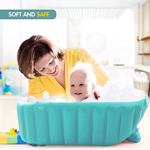 Image of Baby Inflatable Bathtub, Portable Infant Toddler Bathing Tub Non Slip Travel Bathtub Mini Air Swimming Pool Kids Thick Foldable Shower Basin with Air Pump, for Baby Kids 0 to 3 Years