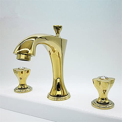 Robinet de lavabo or mitigeur salle de bain 3 trous en laiton eau chaude et froide