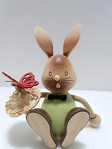 Kuhnert Erzgebirge Osterhase Stupsi mit Schmetterling 10,5cm, Holz farbig