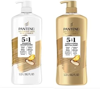Pantene Advanced Care Shampoo and Conditioner 5 in 1 Moisture, Strength, Smoothness, Pro-V vitamin B5 Complex 38.2 FL/OZ each - 90% Stronger hair, Packaging May Vary