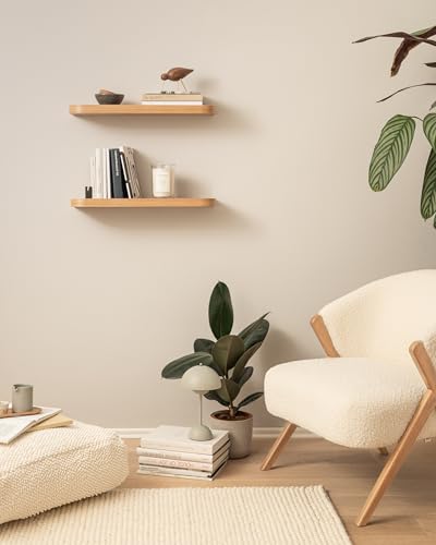 Kazai.® Wandregal-Set ’Toke’ | 2 Hängeregale in Echtholz-Veneer | Schwebendes Holzregal als Bücherregal, Wanddeko und Ablage für Bad, Wohnzimmer, Küche, Schlafzimmer | Eiche